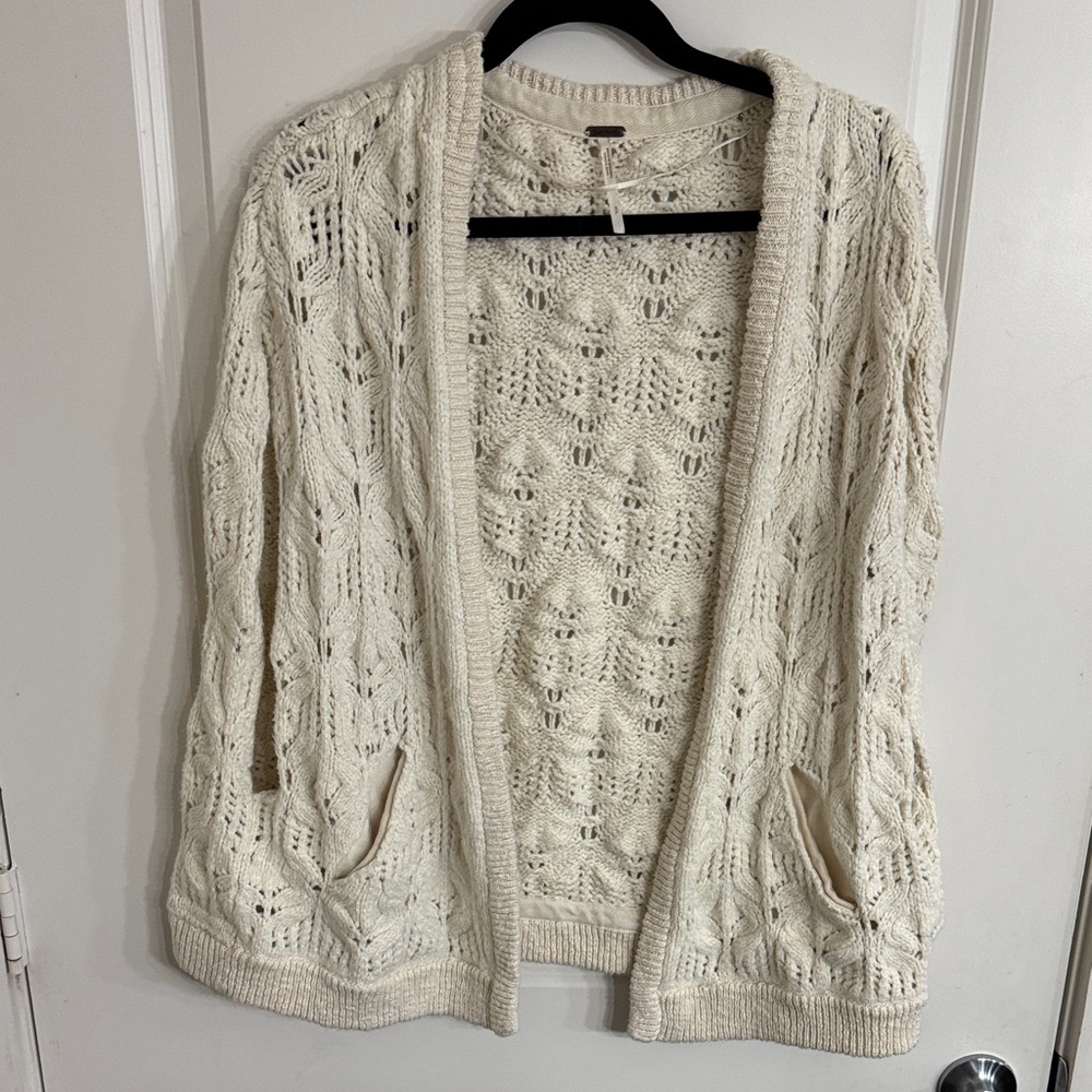 Elegant Cream Open-Knit Cardigan
